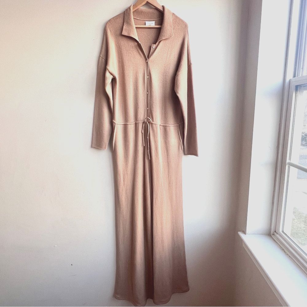 Who What Wear Plus Size Camel Knit Jumpsuit Sz L long sleeve button up Coquette - Picture 2 of 5